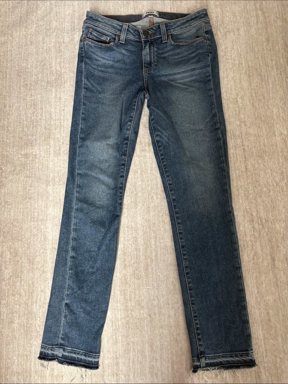 Paige Womens Skyline Ankle Peg Skinny Jeans with Distressed Ankles Size 28